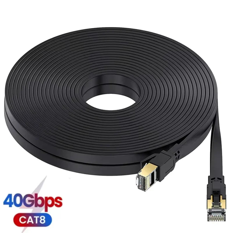Flat CAT8 Ethernet Cable 40Gbps 2000MHz Shielded RJ45 Patch Cable