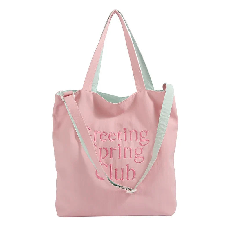 Korean Nylon Double-Sided Tote Bag | Letter Embroidery