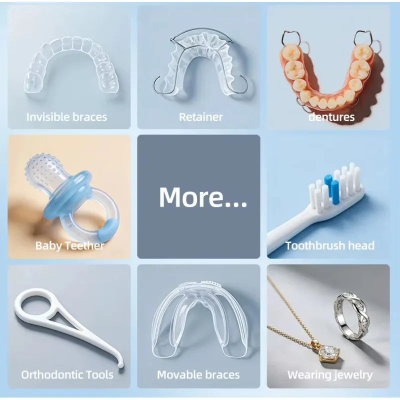 Ultrasonic UV Retainer & Denture Cleaner – 45kHz, USB/Battery