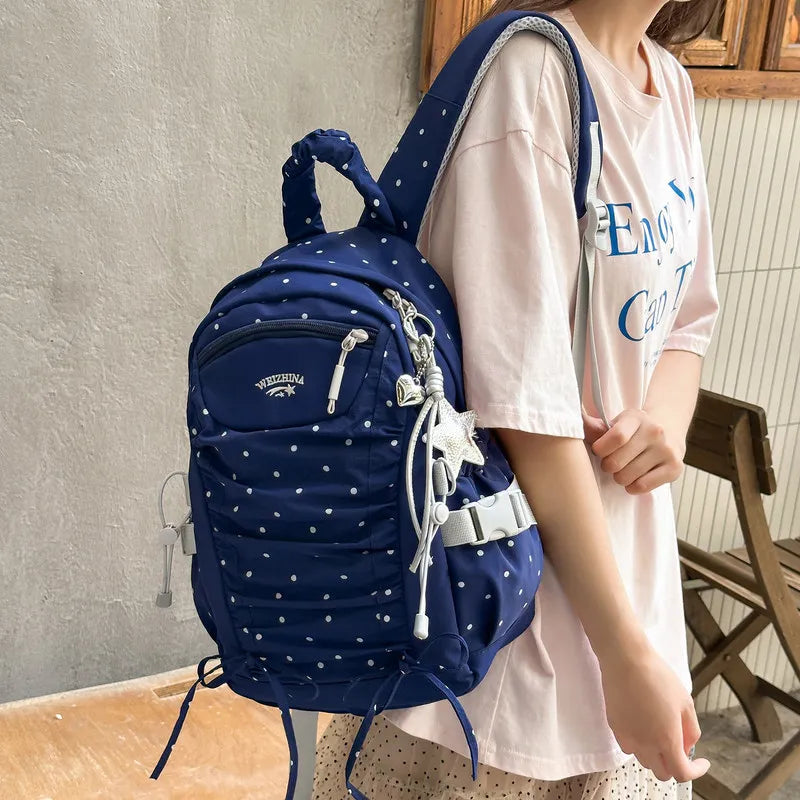Nixie Polka Dot Backpack – Trendy Women's Canvas School Bag