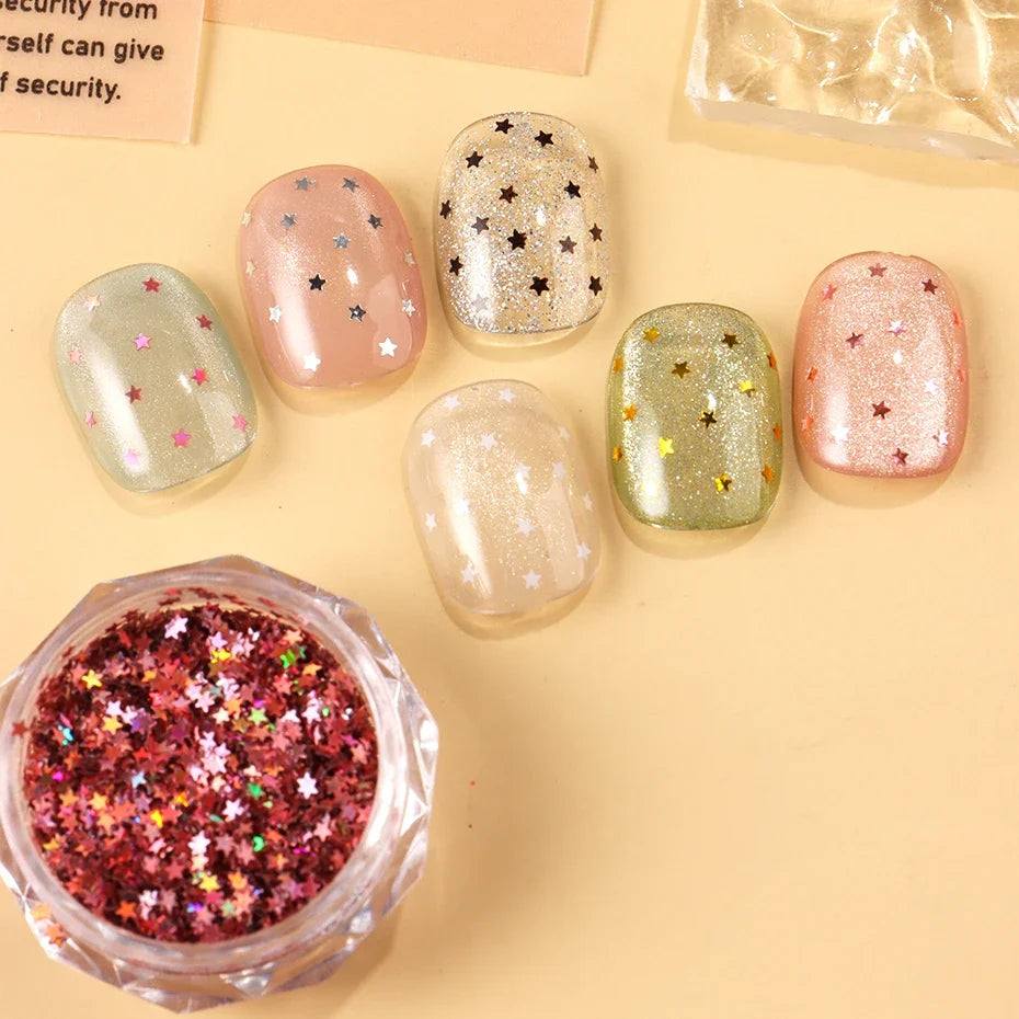 Y2K Star Nail Art Flakes Holographic Glitter Sequins – 6pc