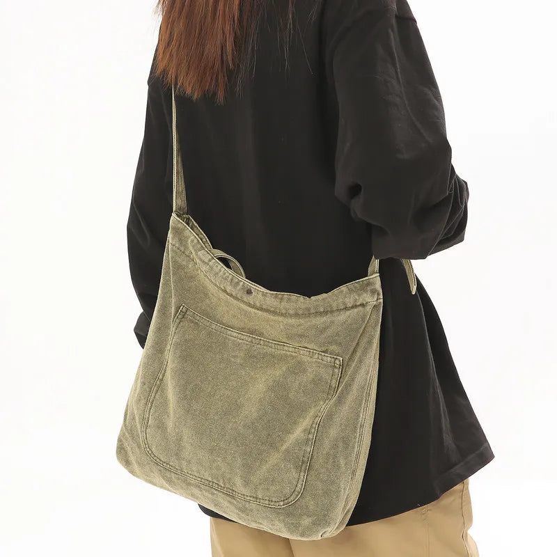 Women's Vintage Washed Denim Tote Bag – Large Capacity