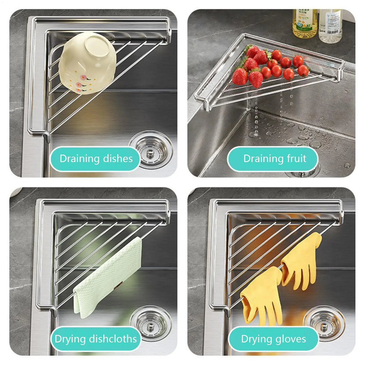 2-Pack Corner Sink Drying Rack – Stainless Steel No-Drill