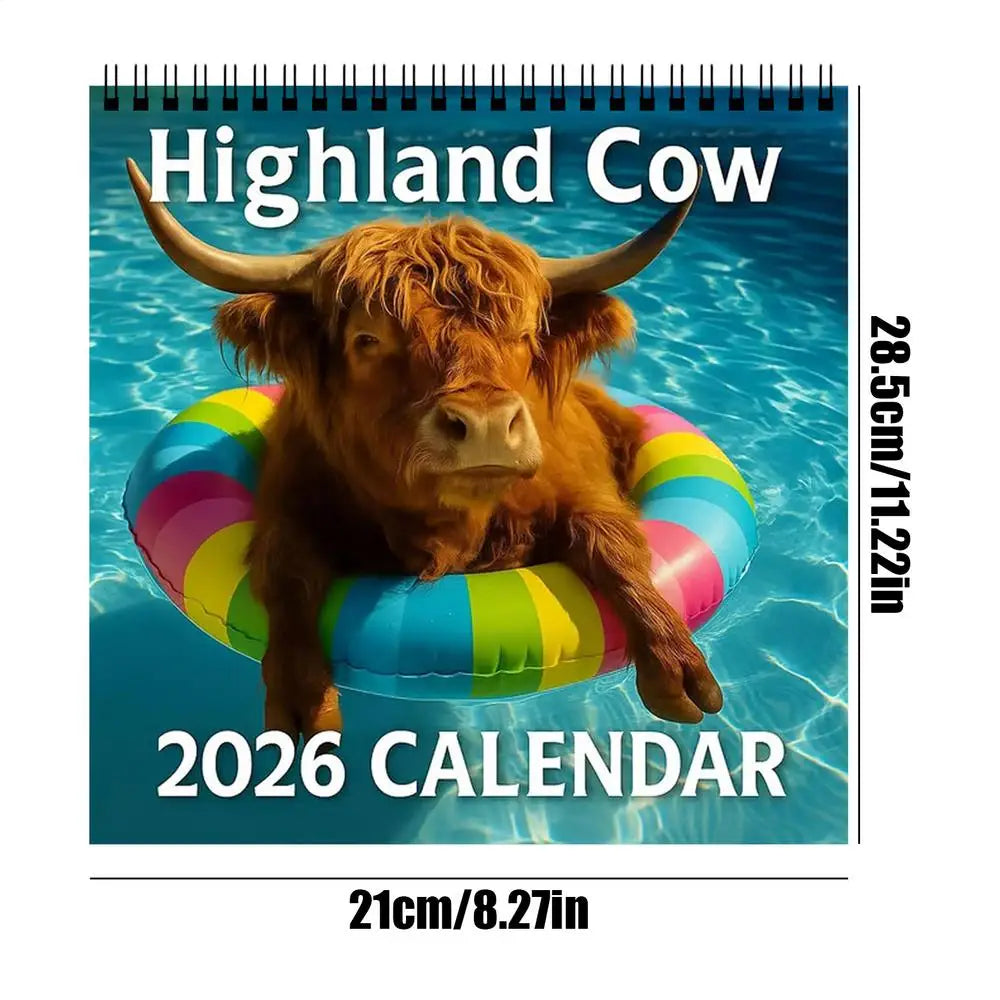 2026 Highland Cow Wall Calendar – 12 Month Monthly Planner