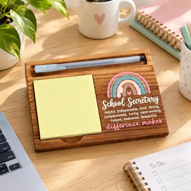 Wood-Grain Desk Organizer with Note Holder & Pen Tray