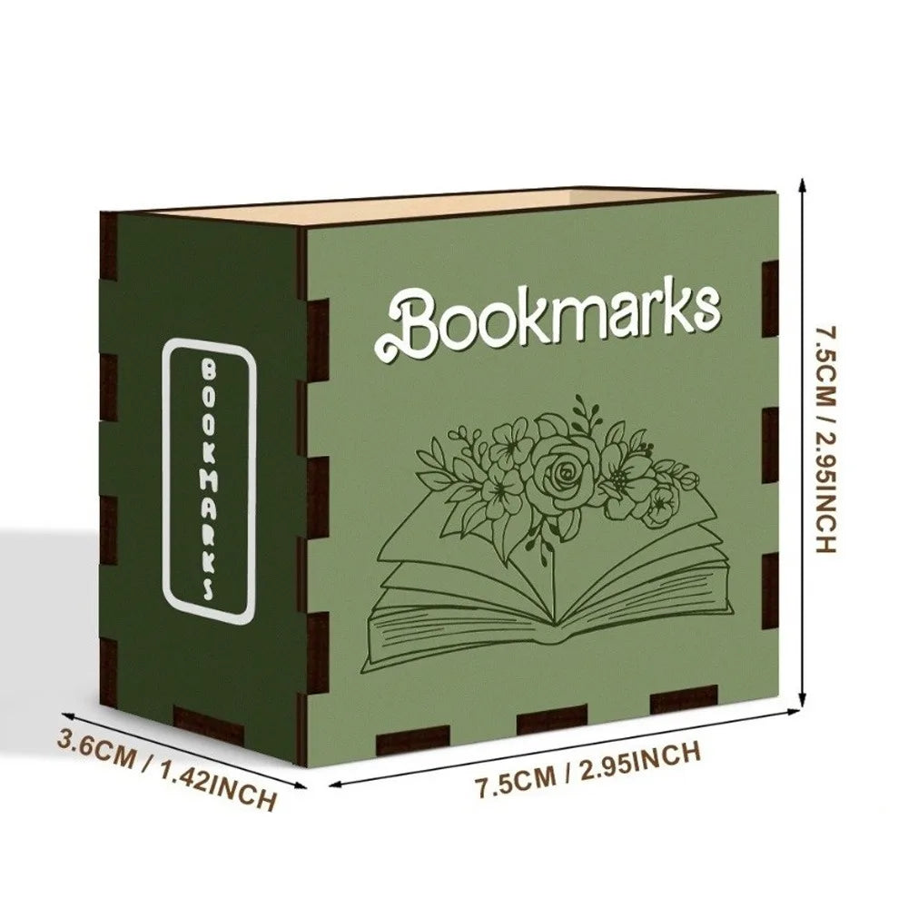 Wood Book-Shaped Bookmark Storage Box & Desktop Pen Organizer