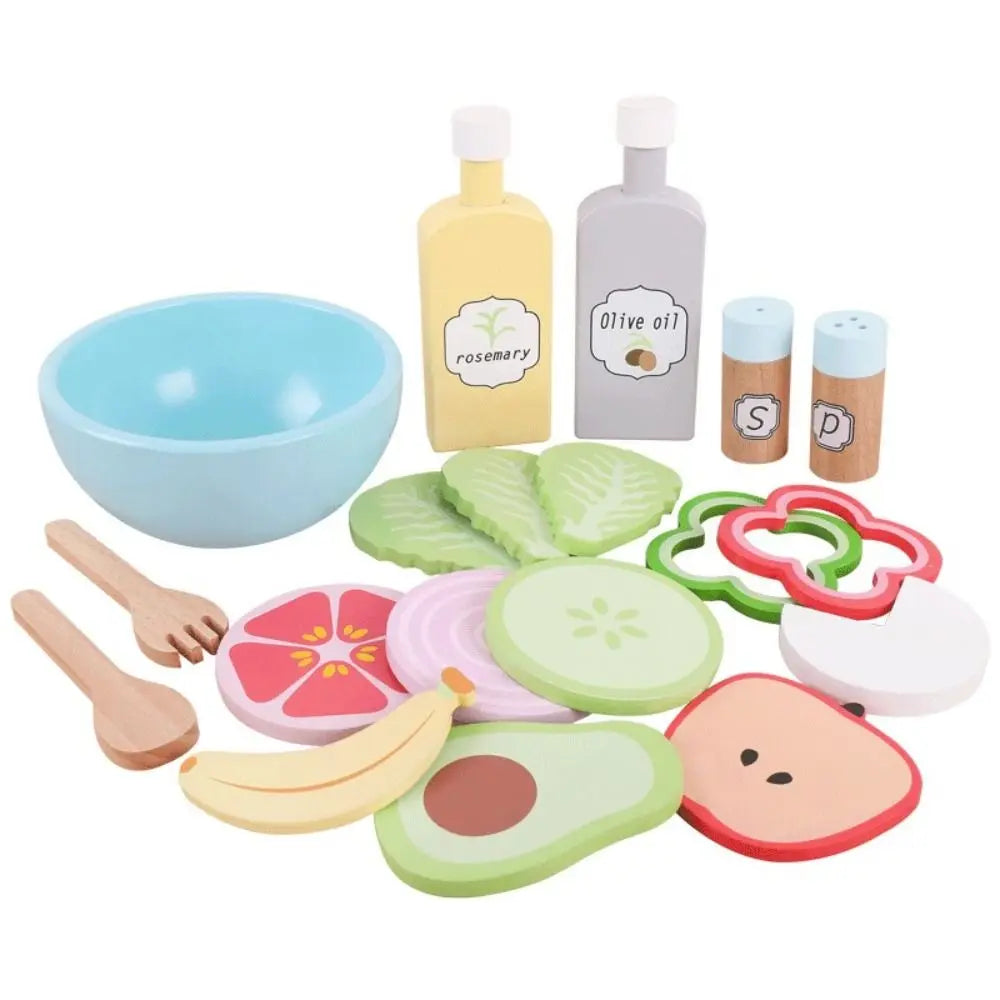 Wooden Pretend Play Kitchen Cooking Set for Kids Age 3+