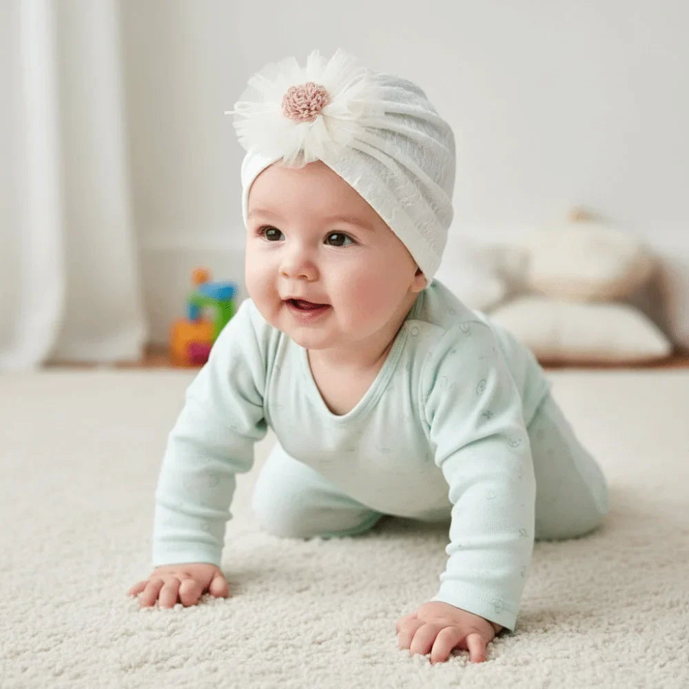 Soft Cotton Infant Turban Hat – Elastic Flower Baby Headscarf