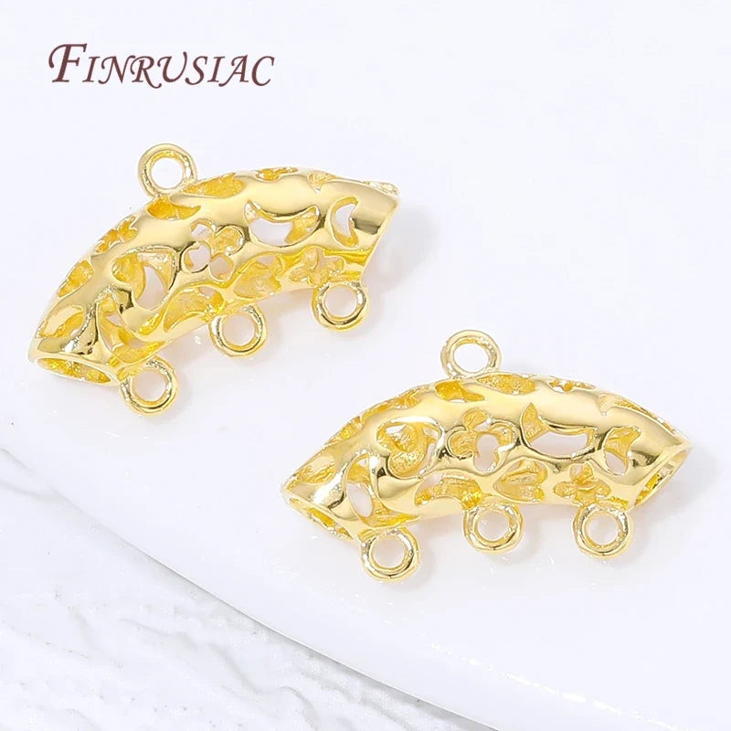18K Gold Plated 3-Ring Curved Tube Bails | DIY Jewelry Connectors