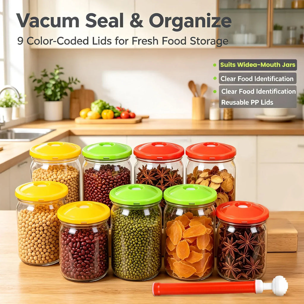 10-Piece Canning Jar Vacuum Sealer Kit – 9 Lids & Pump