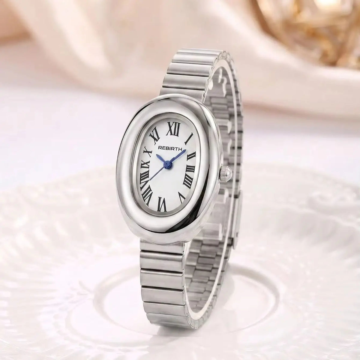 REBIRTH Vintage Oval Gold Women's Quartz Watch Roman Numeral