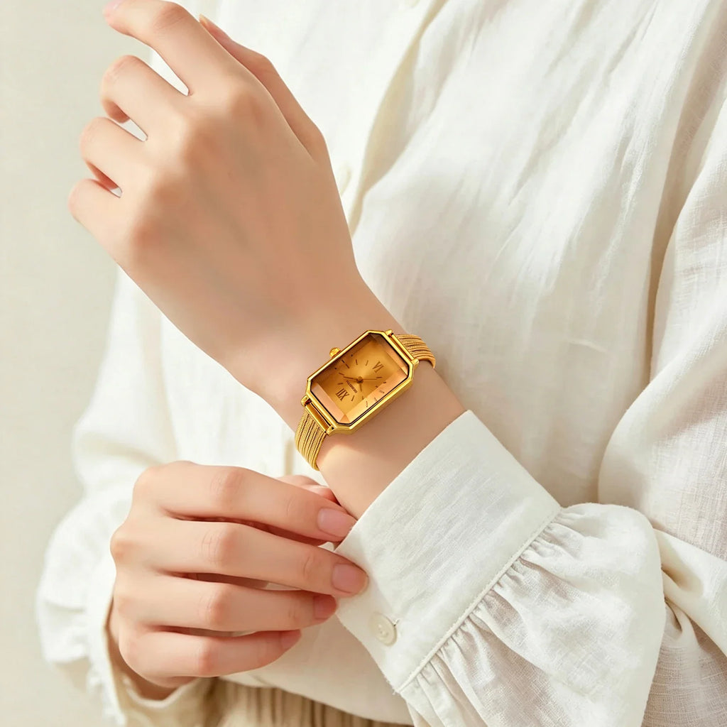 Women's Vintage French Mesh Strap Square Watch | Roman Numeral