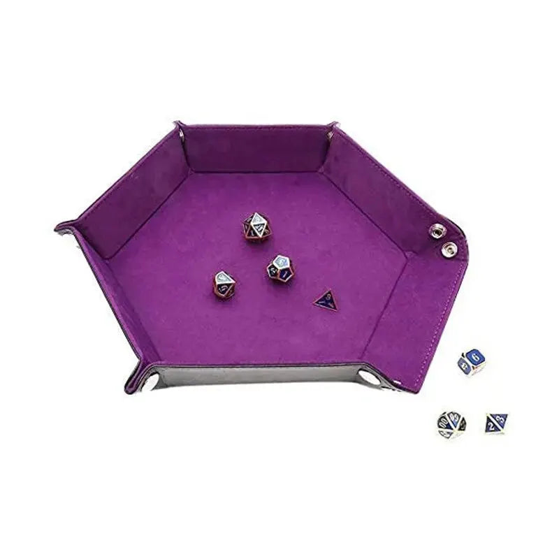 Hexagonal PU Leather Dice Tray – Foldable Board Game Organizer