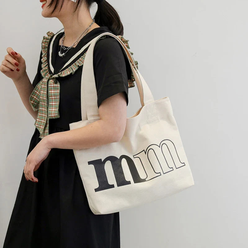 Women's Canvas Letter Shoulder Bag – Large Capacity Tote