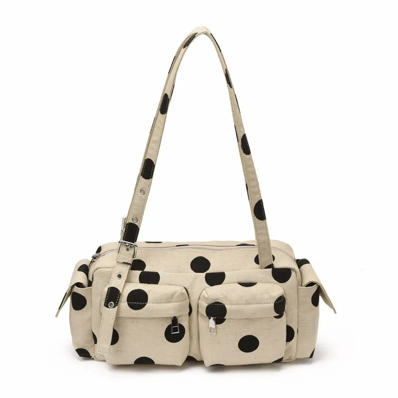 Korean Polka Dot Canvas Tote Bag – Large Women's Shoulder Bag