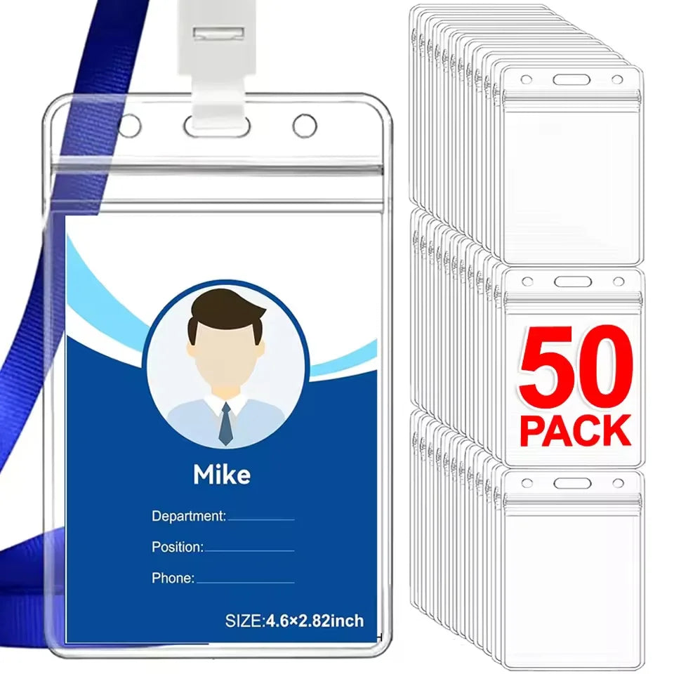 Waterproof ID Badge Holders with Resealable Zip – 1 to 50 Pack