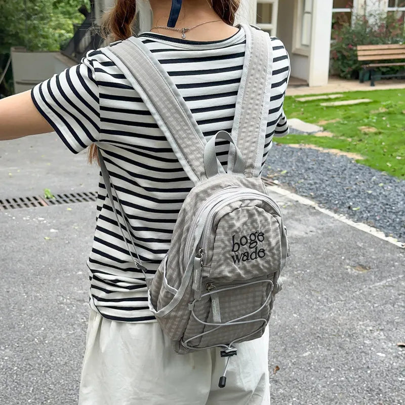 Korean Plaid Nylon Mini Backpack – Small Travel & Hiking Bag