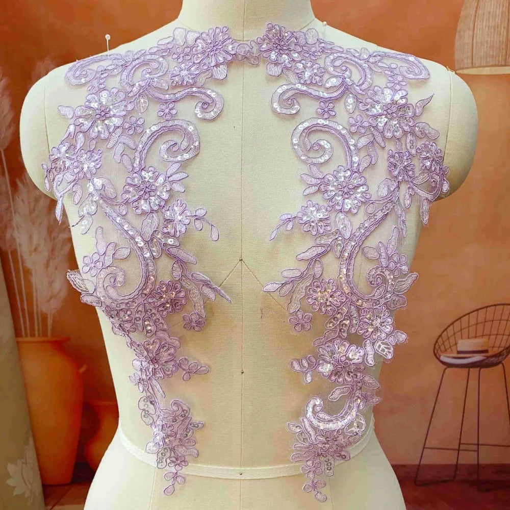 2Pcs Sequin Embroidery Flower Applique Patch – Lace Tulle