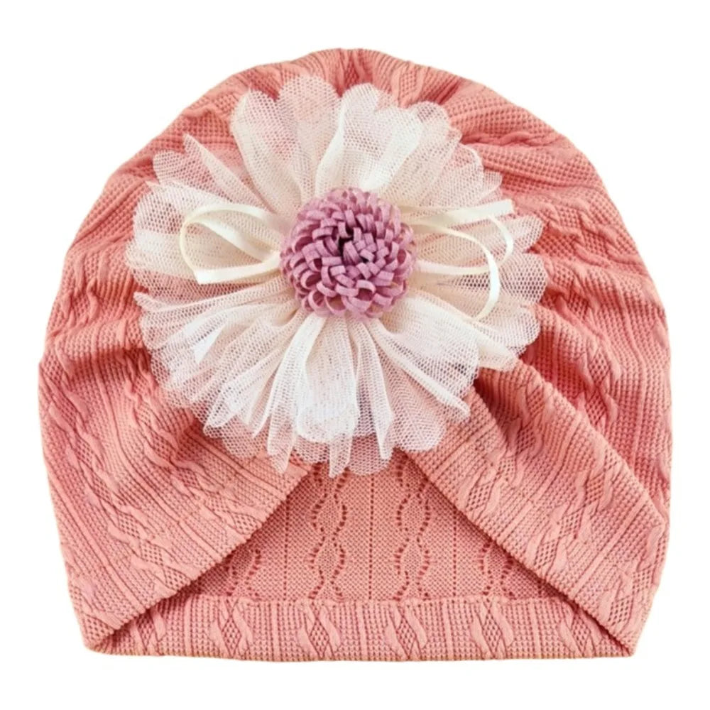 Soft Cotton Infant Turban Hat – Elastic Flower Baby Headscarf