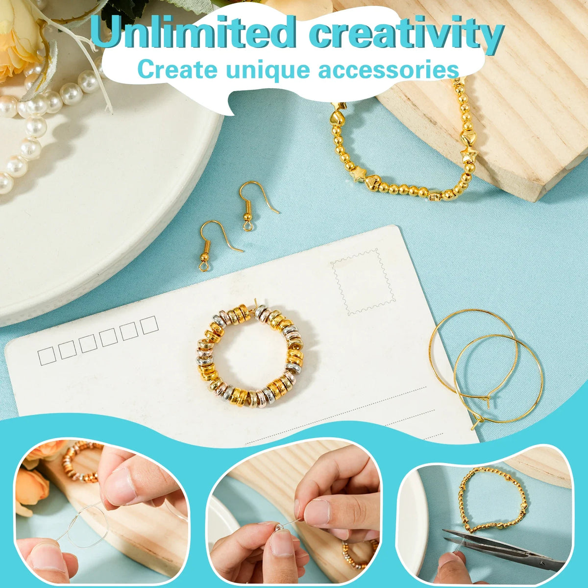 2160Pcs Spacer Beads Set – 6 Shapes & 4 Colors DIY Jewelry Kit