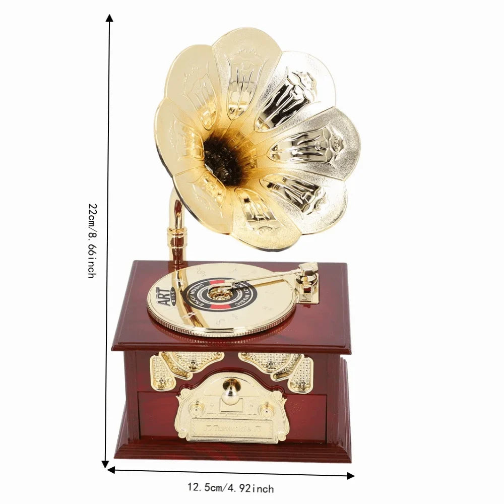 Retro Clockwork Gramophone Music Box – Vintage Phonograph Figurine