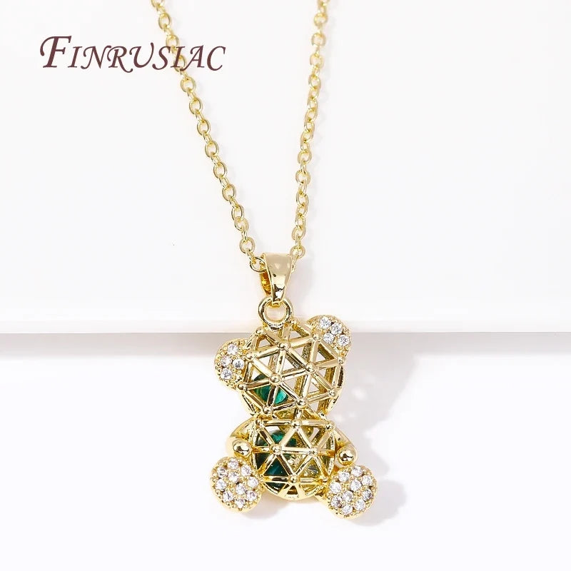 18K Gold Plated Pave Zircon Bear Charm | DIY Jewelry Pendant