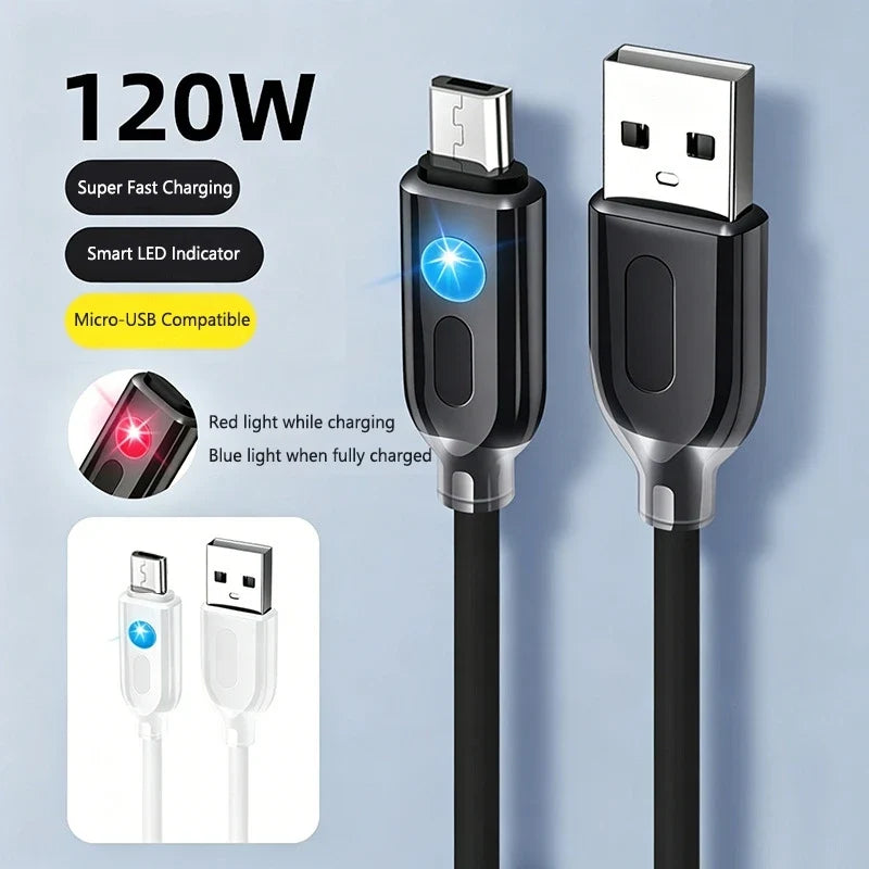 120W USB-C Fast Charging Cable with RGB Flowing LED Light