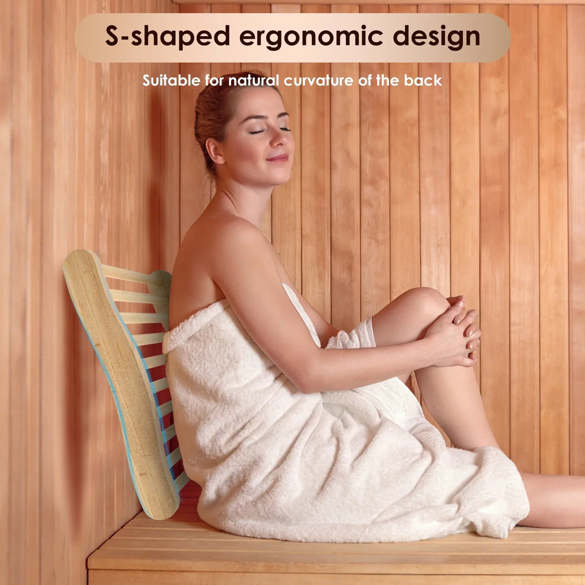 Wooden S-Shape Ergonomic Sauna Backrest – Anti-Slip Spa Chair