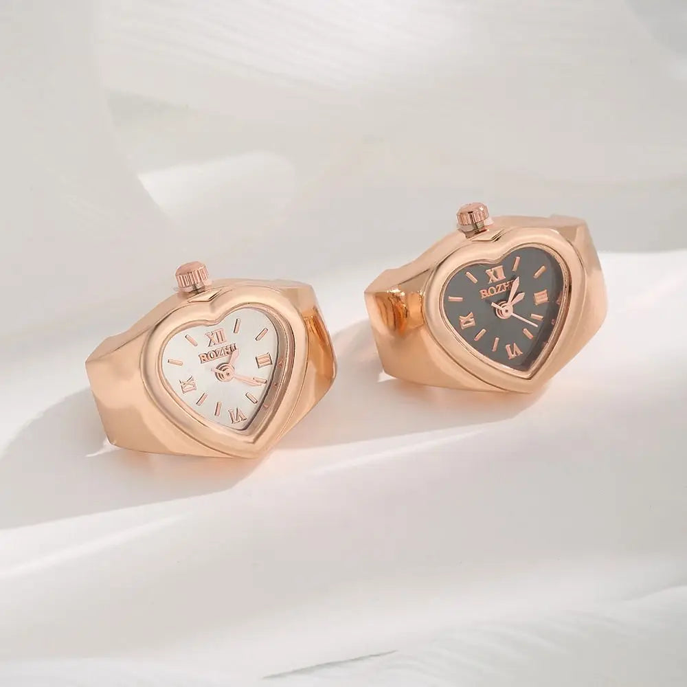 Retro Heart Shape Ring Watch – Stainless Steel Quartz Clock