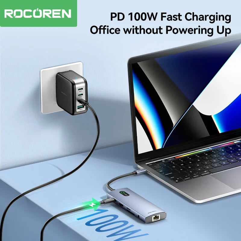 Rocoren 11-in-1 USB-C Hub PD 100W RJ45 SD Docking Station