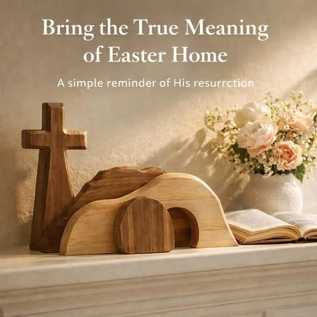 Wooden Easter Empty Tomb Cross Scene Figurine | Home & Church