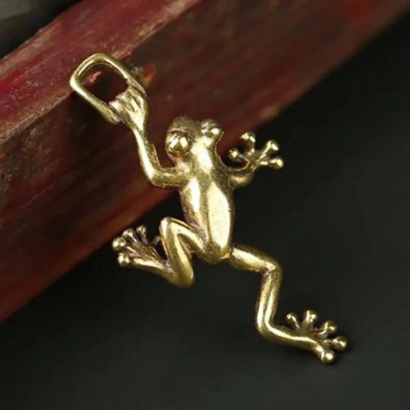 Solid Brass Leaping Frog Miniature Statue Keychain & Décor