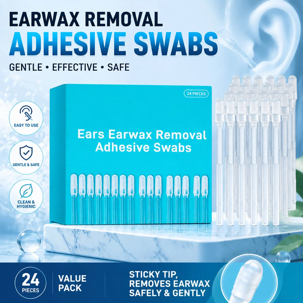 24 Pcs Sticky Ear Wax Removal Swabs – Disposable Ear Cleaner