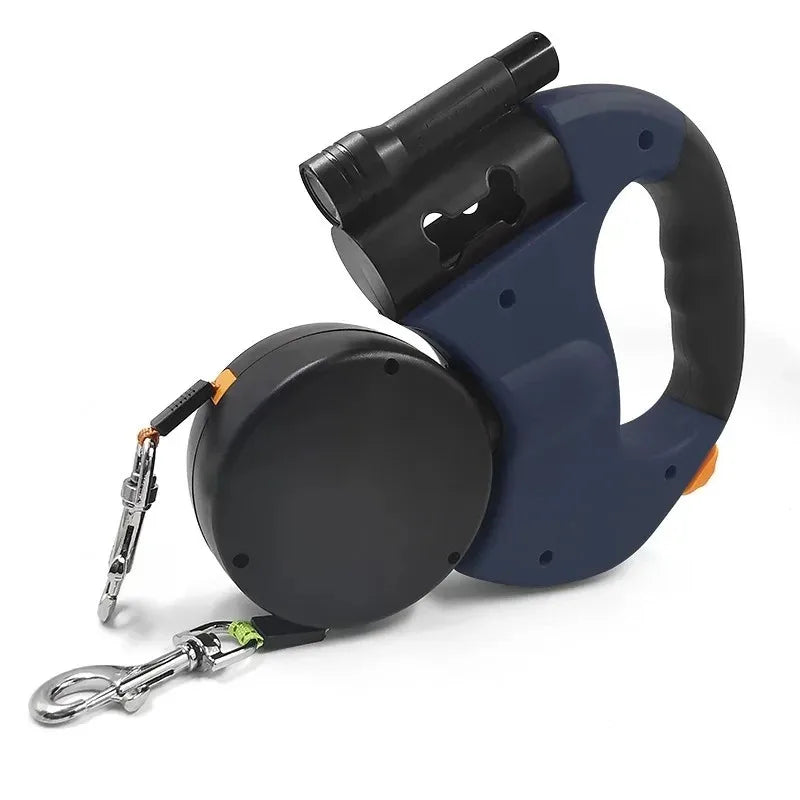 Retractable Double Dog Leash with Flashlight | Walk 2 Dogs