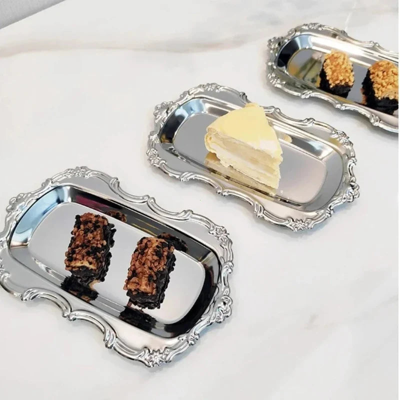 Vintage Embossed Metal Serving Tray – Dessert & Jewelry Organizer