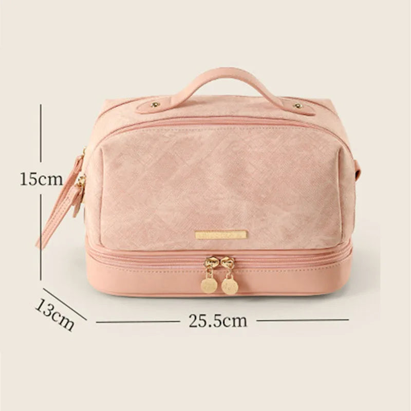 Multi-Compartment PU Leather Makeup Brush Organizer Bag