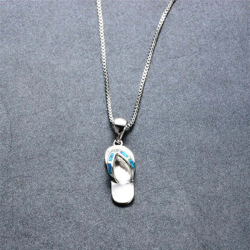 Women's Simulated Opal Slipper Charm Pendant Necklace | Gift