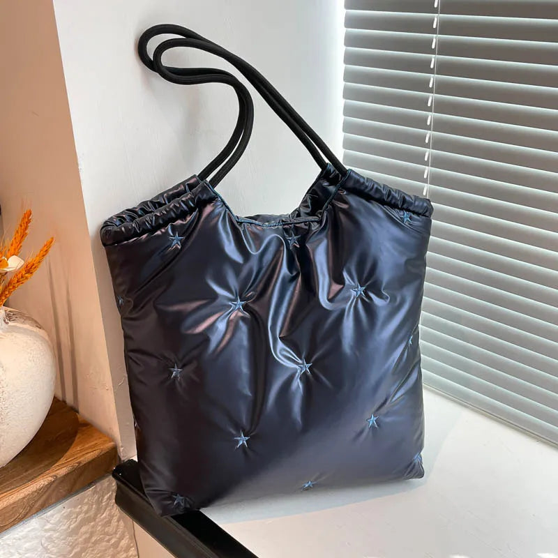 Women's Quilted Tote Bag | Star Pattern Large Shoulder Bag