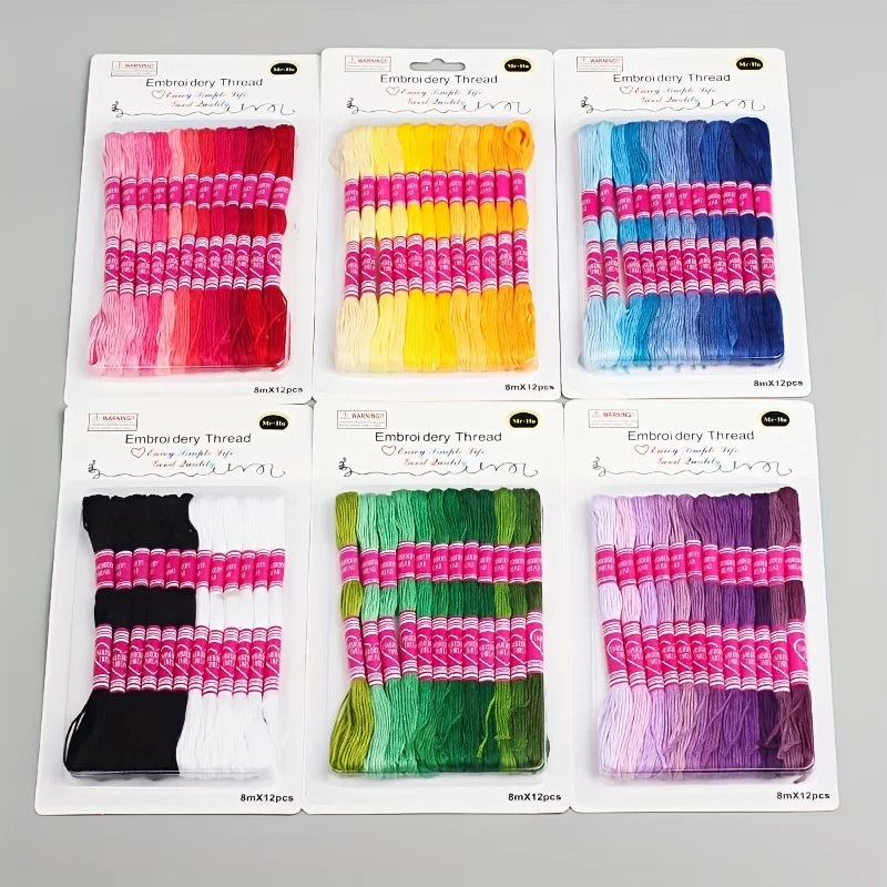 Gradient Embroidery Floss Set – 12 x 8M Polyester Cross-Stitch Thread