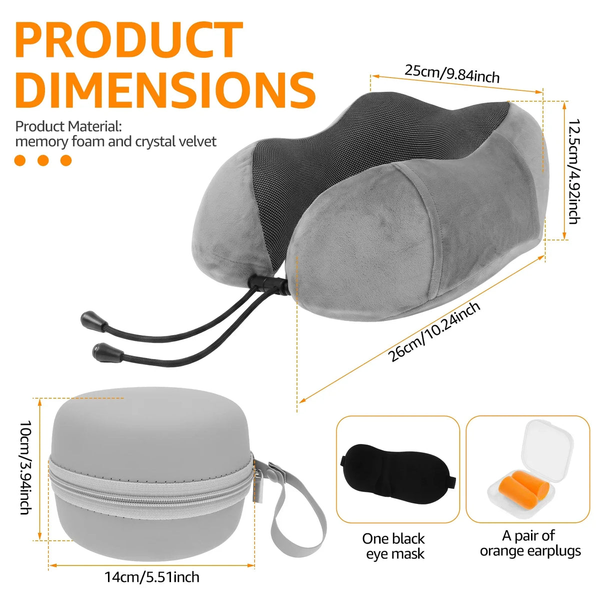 U-Shape Memory Foam Travel Neck Pillow Set with Eye Mask & Earplugs
