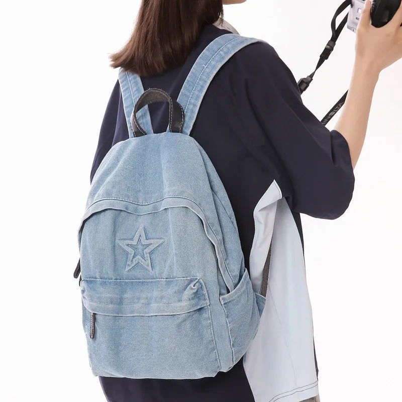Korean Canvas Denim Backpack – Large Capacity, Waterproof