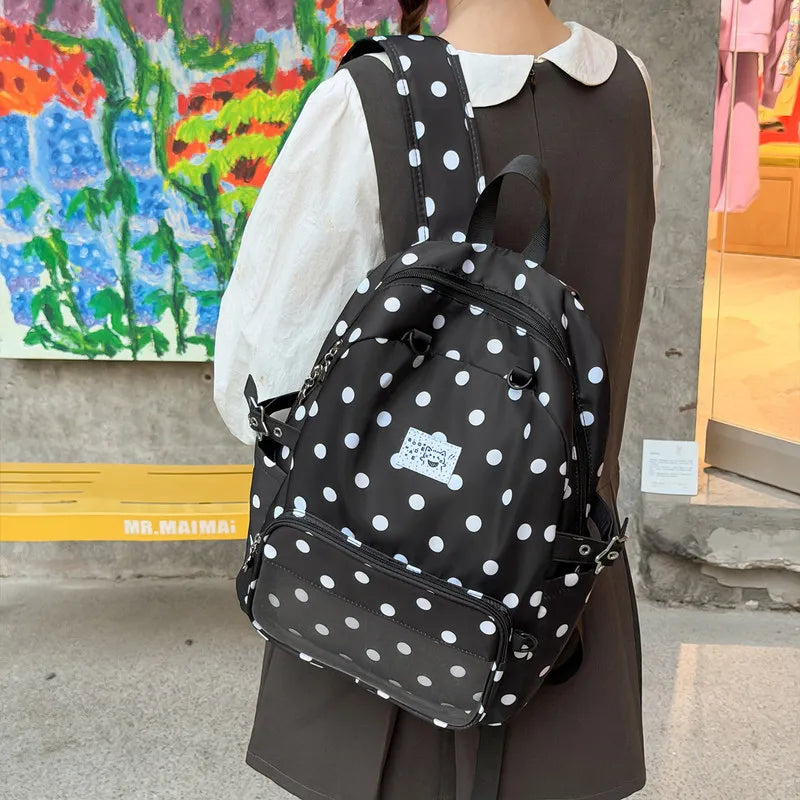 Korean Polka Dot Backpack for Girls | Large Capacity Nylon Bag