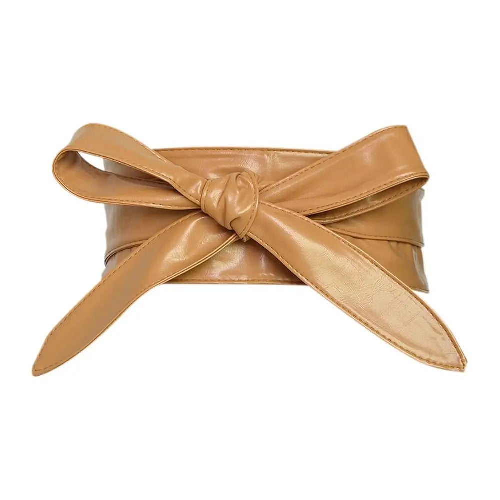 Women's Wide Bowknot Belt – PU Leather Lace-Up Waist Cincher