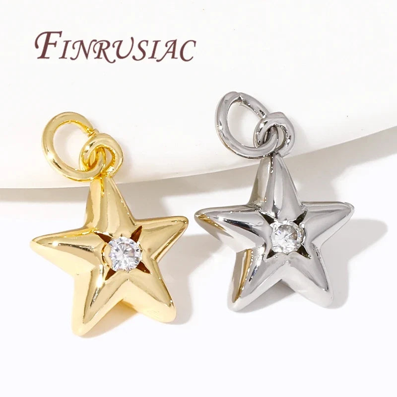 18K Gold Plated Star Charms – Brass Zircon DIY Jewelry Pendants