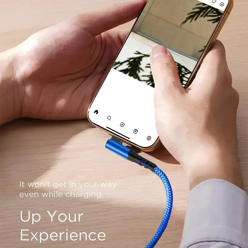 90° Elbow 60W USB-C Fast Charging Cable 3M Nylon Braided