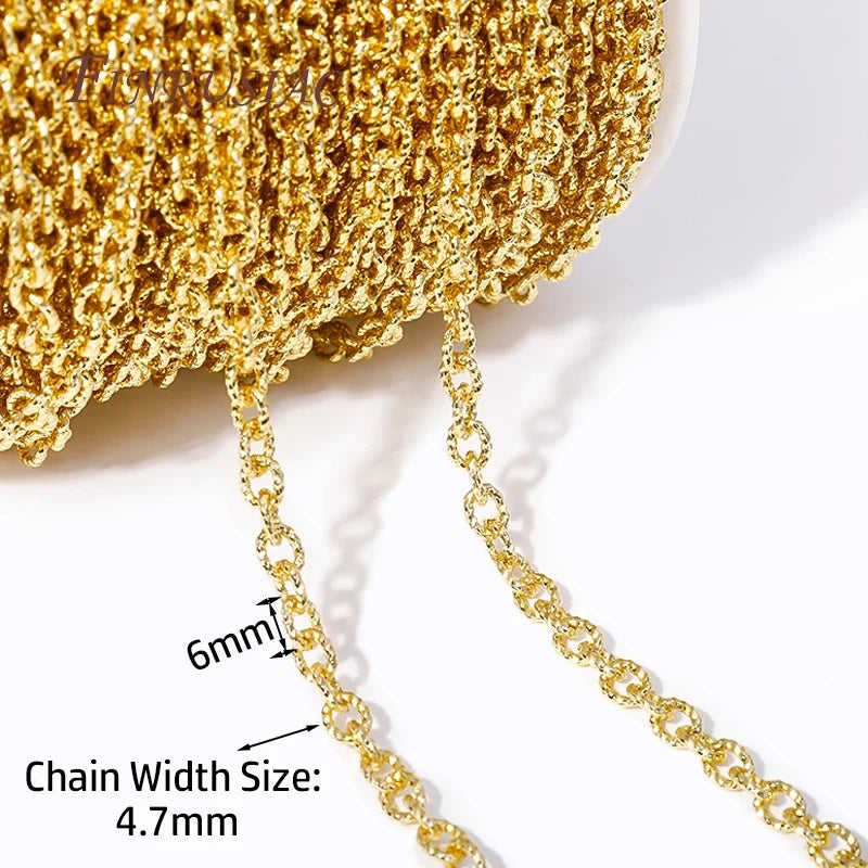 18K Gold Plated Textured Cable Chain 4.7mm×6mm DIY Jewelry