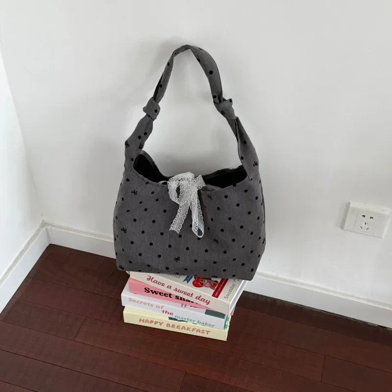 Women's Large Canvas Tote Bag – Polka Dot Shoulder Bag