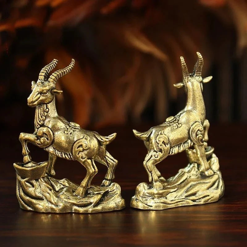 Feng Shui Brass Goat Figurine Lucky Zodiac Desktop Ornament
