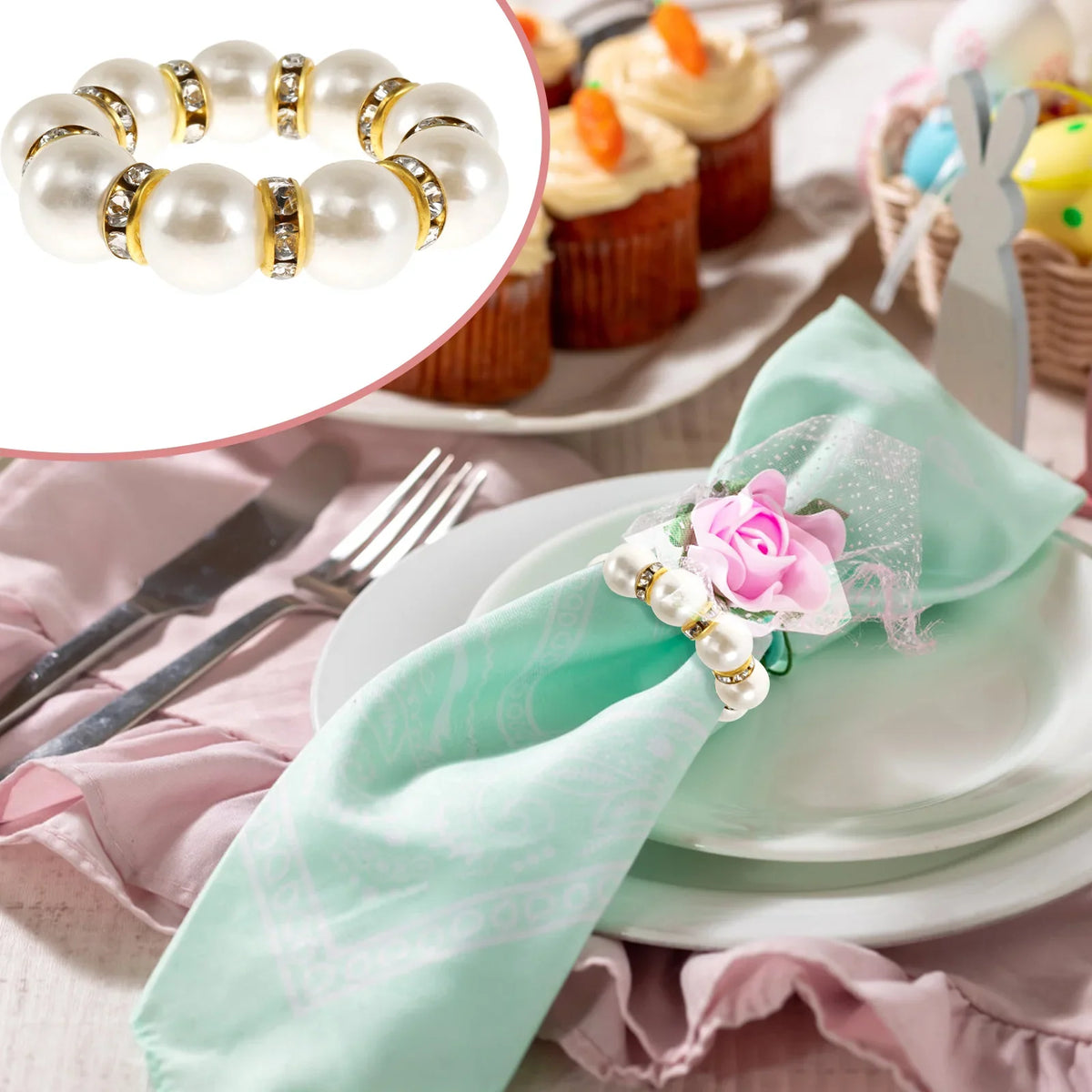 Pearl Napkin Rings – Elegant Elastic Serviette Holders 24/120 Pcs