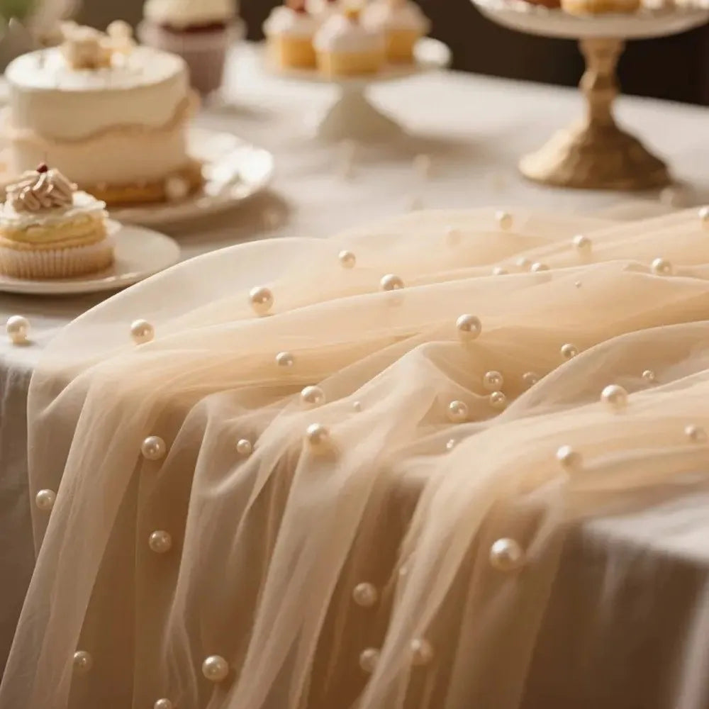 Pearl Tulle Sheer Table Runner 0.75×3M – Wedding & Party Décor